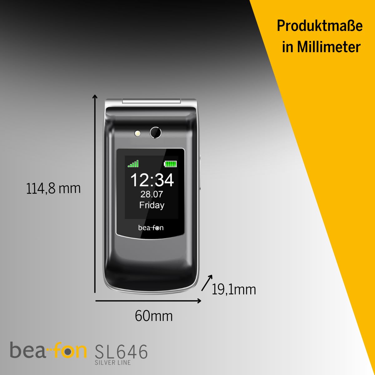 Beafon, SL646, Silverline, Seniorenhandy mit SOS Notruftaste, Klapphandy, Großtastentelefon, XXL Farbinnen- Außendisplay, Ladeschale, Fotokontakanzeige, Kamera