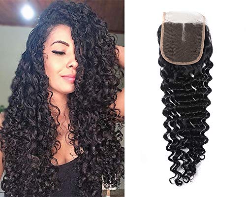 Deep Wave Closure Brazilian Curly Hair Deep Wave 4 4 lace Brazilian Human Hair Closure Natural Black Hair Deep Wave Curly Hair Extensions