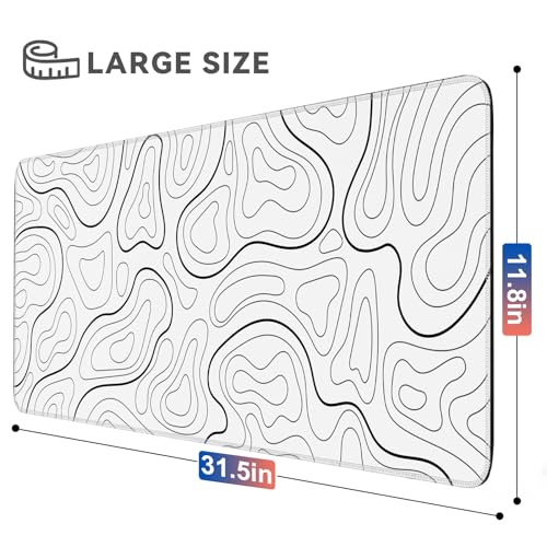 TLZA ゲーミングマウスパッド 大きなマウスパッド 滑り止めゴムベース付き 80.04×11.88cm XL Lサイズ デスクマット ゲームホームオフィス用 ロングキーボードパッド マウスマット エッジステッチ入り ホワイト 地形