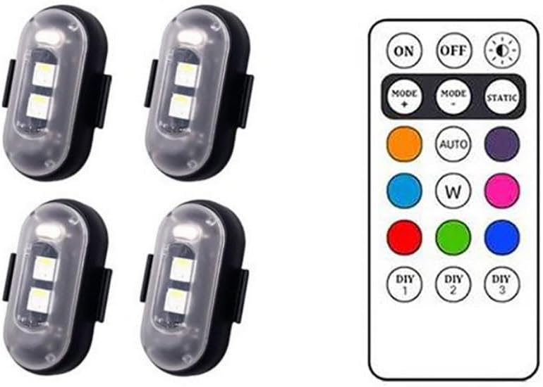 4PCS Remote Control LED Ambient Lights for Car - 7 Colors Rechargeable Strobe Light With Wireless Remote - Anti-Collision Flashing Lights for Motorcycle, Drone