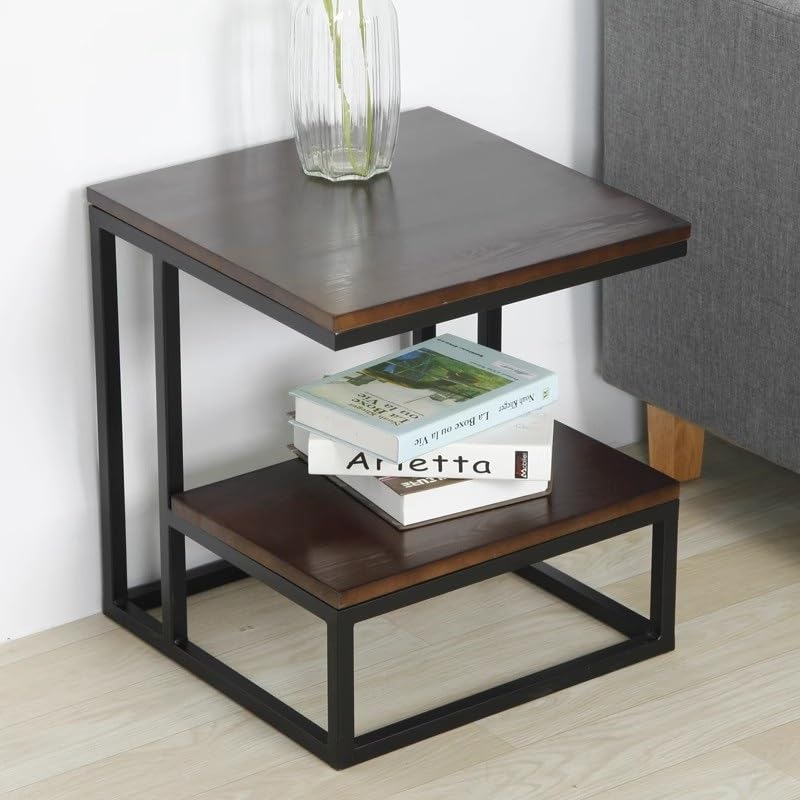 Mesa de café multiusos de doble capa pequeña de madera maciza para sala de estar, mesita de noche, 40 x 40 x 51,5 cm, color A, solución de almacenamiento perfecta