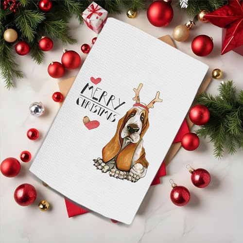 kunlisa Basset Hound Toalhas de cozinha de Feliz Natal, decoração Basset Hound, panos de prato de Na