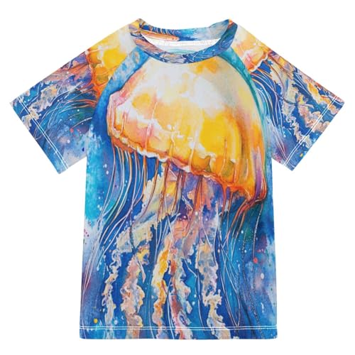 Boys Sun Shirts UV Protection Short Sleeve Rash Guard Swim Shirt Cartoon Jellyfish Water Shirt Rashguard 11-12T,7