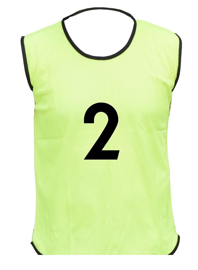 15 MESH BIBS FOOTBALL TRAINING SPORTS BIBS PRINTED NUMBER (1-15 OR number of your choice) Back only (Yellow, Junior (U 14's))