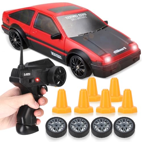 Image of Liberty Imports RC Drift Car 1 /24 2.4GHz 4WD Remote Control Sport Racing On-Road Vehicle with LED Light, Batteries and Drift Tires (Style 5), Red