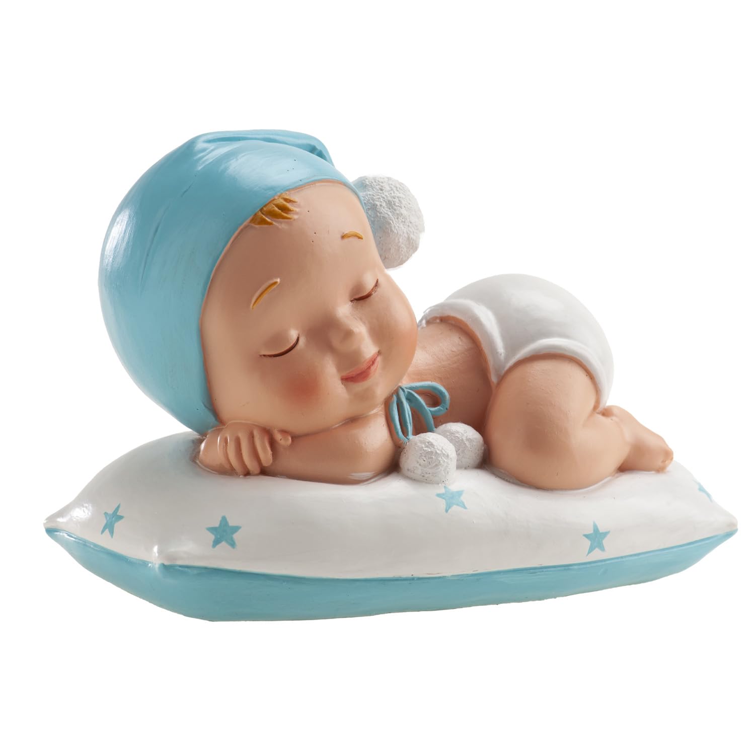 dekora- Figura de Decoracion Bautizo Niño, Bebé dormido, 10 cm, Elaborada en Resina, Adorno para Tartas de Bautizo y Baby Shower Diseño Original y Detallado Apto para Contacto Alimentario — view 2