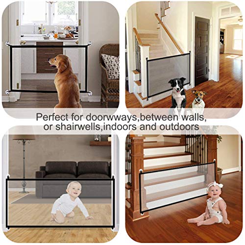 Pet Gate for Dogs, 43.3"x28.3"Magic Gate,Baby Gate,Dog Gate Portable Folding Mesh Gate Safe Guard Isolated Gauze Indoor and Outdoor Safety Gate Install Anywhere