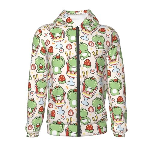 Cute Frog with Ice Cream Kids Pullover Hoodies Boys Zip Up Sweatshirts Girls Athletic Clothes with Pocket2