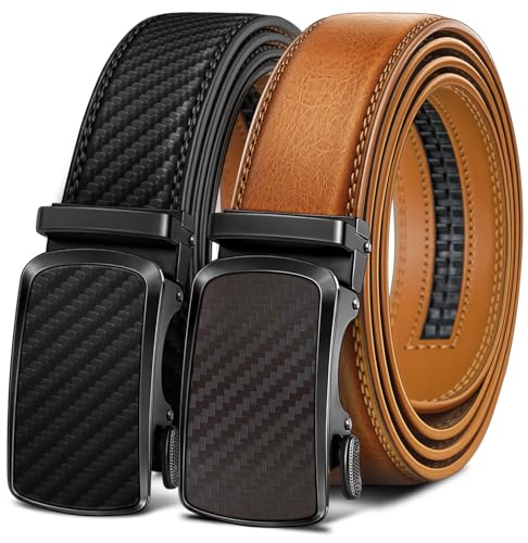 BULLIANT_ABLUS BULLIANT Men's Ratchet Leather Belt Trimmable 2Pack 1 3/8"-Gift Boxed