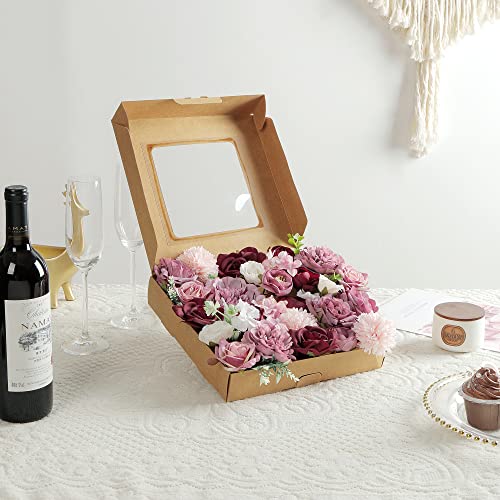 Kuujojo Artificial Flowers Combo, Fake Flowers For Diy Tables Centerpieces Baby Shower Bridal Shower Wedding Bouquet Arrangements Party Candle Holder Cake Decor Flower Home Decorations (Mauve Pink) #TOP4