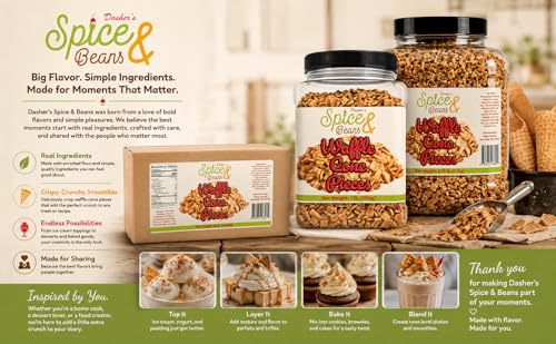 Image of Waffle Cone Pieces 1 lb. | Crunchy Ice Cream & Dessert Topping | Crispy Crumbles for Sundaes, Milkshakes, Cakes, Frozen Yogurt & Baking | Ready to Use | Resealable Container | Dasher's Spice & Beans