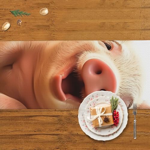 Chemin de table en lin de qualité supérieure au motif cochon
