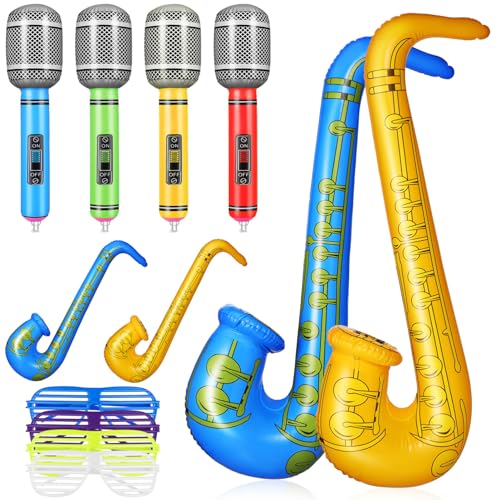 Toyvian Saxophone Inflatable Microphones 12-Piece Party Game Props Inflatable Instruments PVC Material for Music Party Decorations