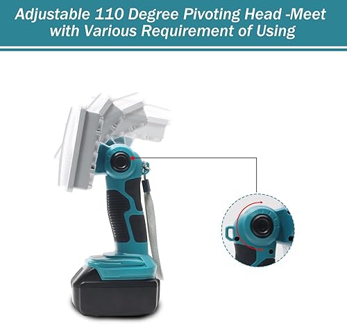 Miniatura 4 de WaxPar Foco inalámbrico de 40W 4200LM compatible con batería Makita de 18 V, luz de trabajo de batería de 18 V con USB de 5 V 2.1 A y cabezal de