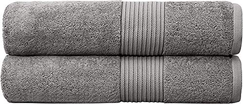 Image of Global Home 100% Cotton Bath Towel II 500 GSM II Lt Grey II 140 X 70 cm - 2pc Set for Gym, Kitchen, Home, Bathroom or Spa, Wash Basin, Hotel