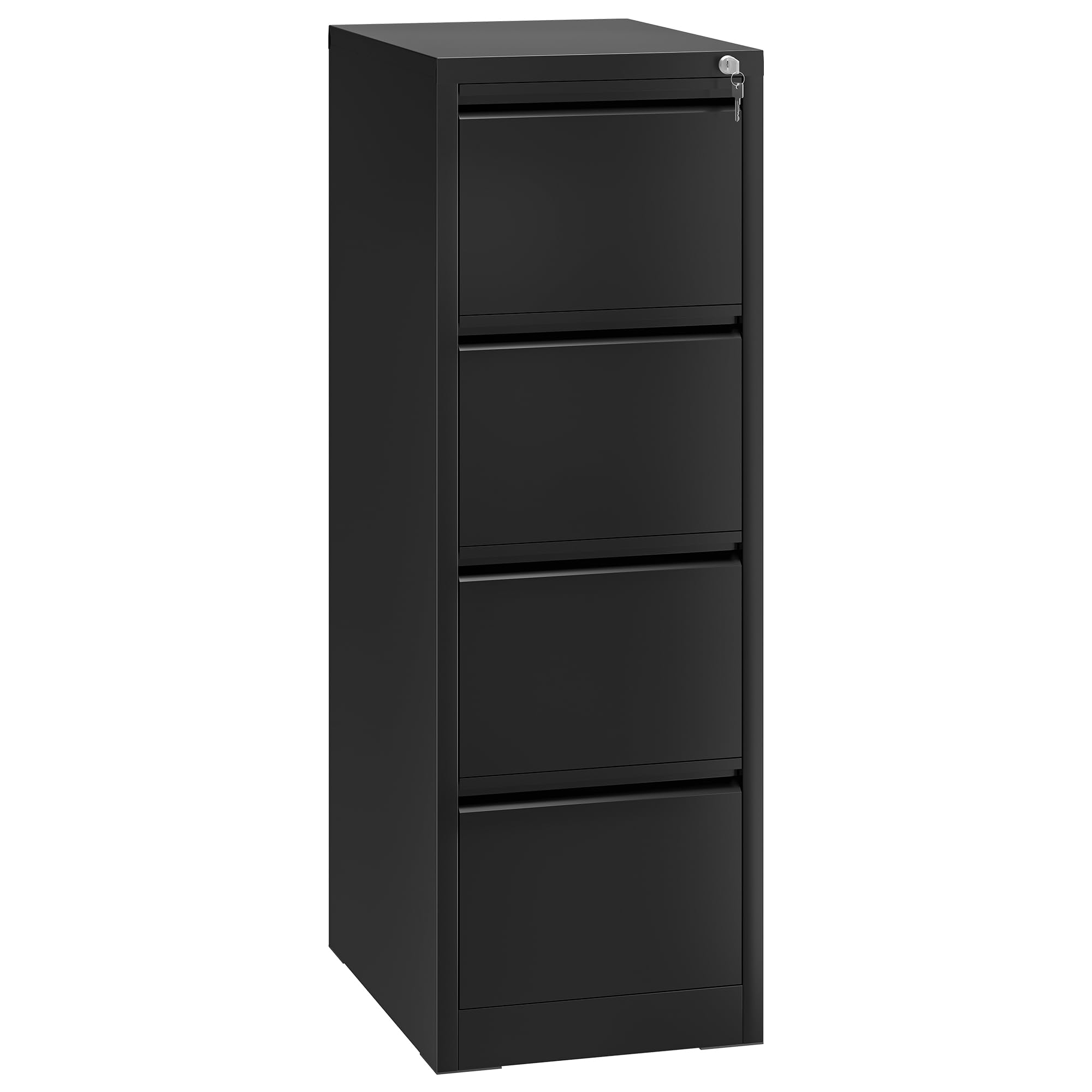YITAHOME Aktenschrank mit 4 Abschließbaren Schubladen, Kippsicherer Rollender Aktenschrank mit Rädern für das Büro zu Hause, Unter-Pult-Aktenschränke, schwarz, 62 x 45.8 x 133cm