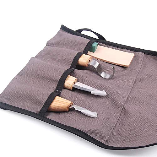 WAYCOM Wood Carving Tools Set,Whittling Wood Carving Kit for Spoon Carving 3 Knives in Tools Roll Leather Strop and Polishing Compound Sharpening Stone Hook Sloyd Detail Knife