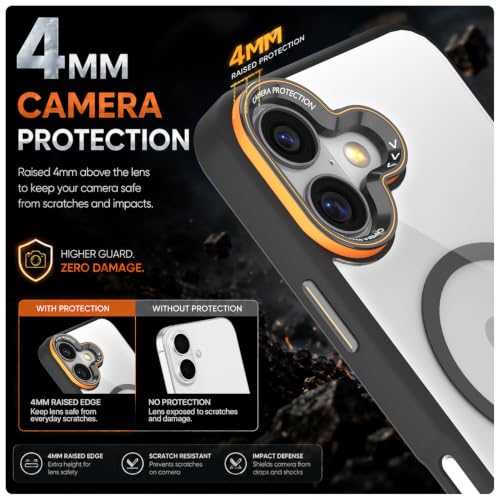 Image of Pikkme Back Cover for iPhone 16 Plus | Shockproof | Mag-Safe Compatible | Hard Transparent Back | Premium Raised Camera Protection | Bumper Case (Black Mag-Safe)