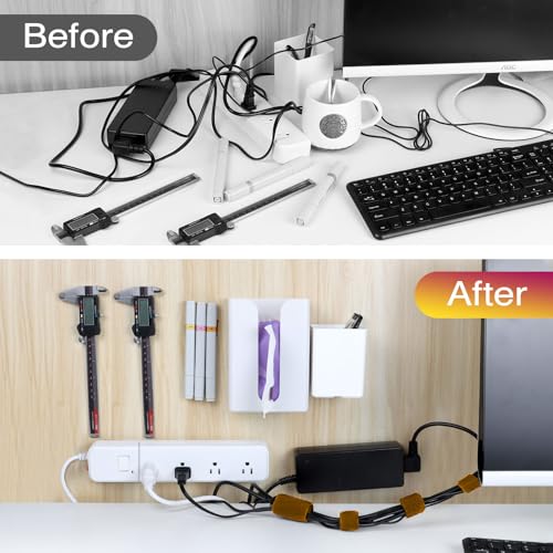 Image of Hook and Loop Strips with Adhesive 1x5IN 20Pairs /40Strips, Brown Strong Sticky Back Fastener, Heavy Duty Double-Sided Adhesive Hanging Strips for Home Office School