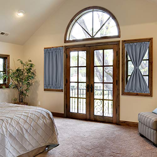 PiccoCasa Blackout French Door Curtain Panel - Blackout Door Curtain 25x40 Inches Solid Drapery with Tiebacks 2 Panels Dark Gray - Image 2