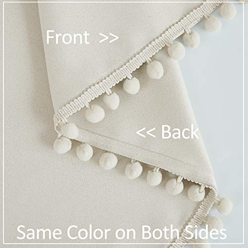 Treatmentex Pom Pom Blackout Curtains Ivory Curtains For Nursery Room Darkening Curtain Drapes 54" Short Window Curtain Set For Living Room Bedroom 2 Panels #TOP4