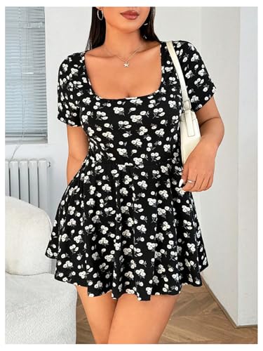 Image of WDIRARA Women's Plus Size Leopard Print Dress Square Neck Short Sleeve Ruffle Hem A Line Dress