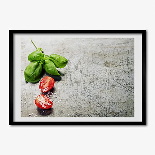 Cadre MDF 70x50 cm Tulup Tableau en Bois Premium Photo Tomates Et Basilic
