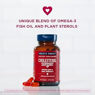 Wiley's Finest Wild Alaskan Fish Oil Cholesterol Support - Heart Health Supplement for Men and Women - 560mg Omega-3s - 120 Softgels (60 Servings)