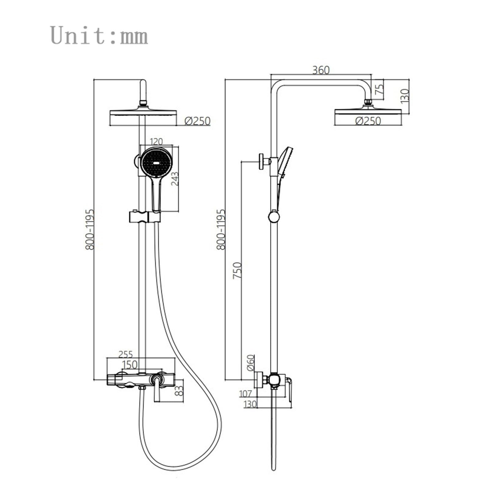 Columna de Ducha Pared Regulable en Altura,Cromado