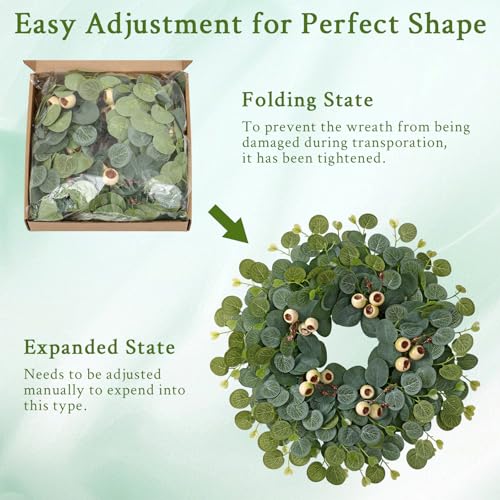 Couronne d'eucalyptus artificiel 45cm pour porte d'entrée et déco de mariage bohème