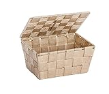 WENKO Panier de salle de bains avec couvercle Adria beige - panier de salle de bain, Polypropylène, 19 x 10 x 14 cm, Beige