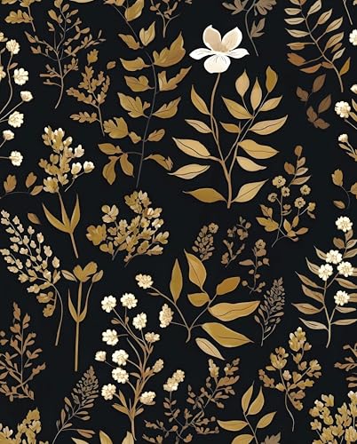 Fvlow Dark Golden Botanical Peel and Stick Wallpaper 17.4" x 118"