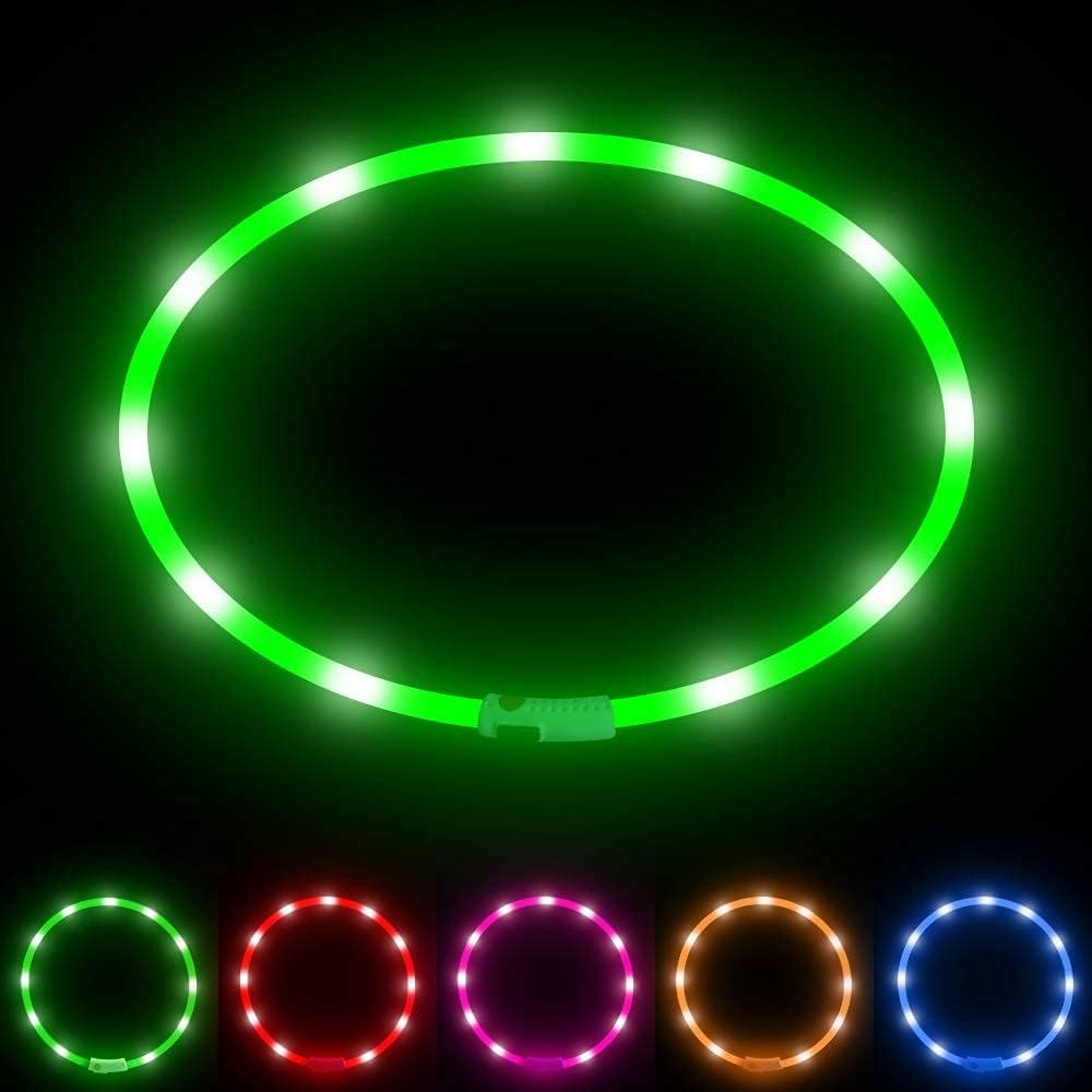 Ezierfy Light Up Dog Collar, Cuttable LED Dog Collar Rechargeable Water-Resistant Flashing Puppy Collar with 3 Flash Modes