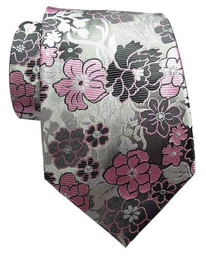 TANGQING New Classic Floral Gray Black Pink JACQUARD WOVEN Silk Men\'s Tie Necktie