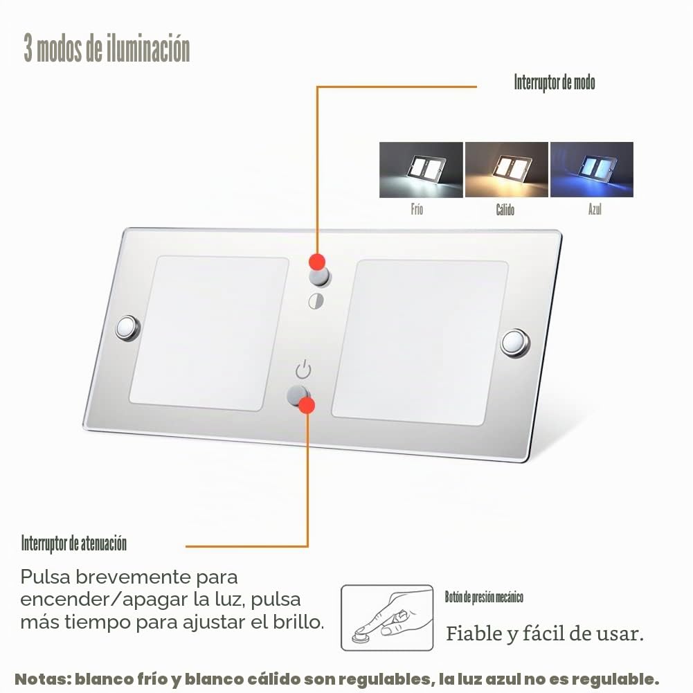 acegoo 12V Luz de Techo LED Caravana Regulable 6W 620lm 3000K/5500K 24V Panel Plafon 20 * 9cm Interruptor Acrílico para Autocaravana Barco Furgoneta Yate Cocina Iluminación Interior