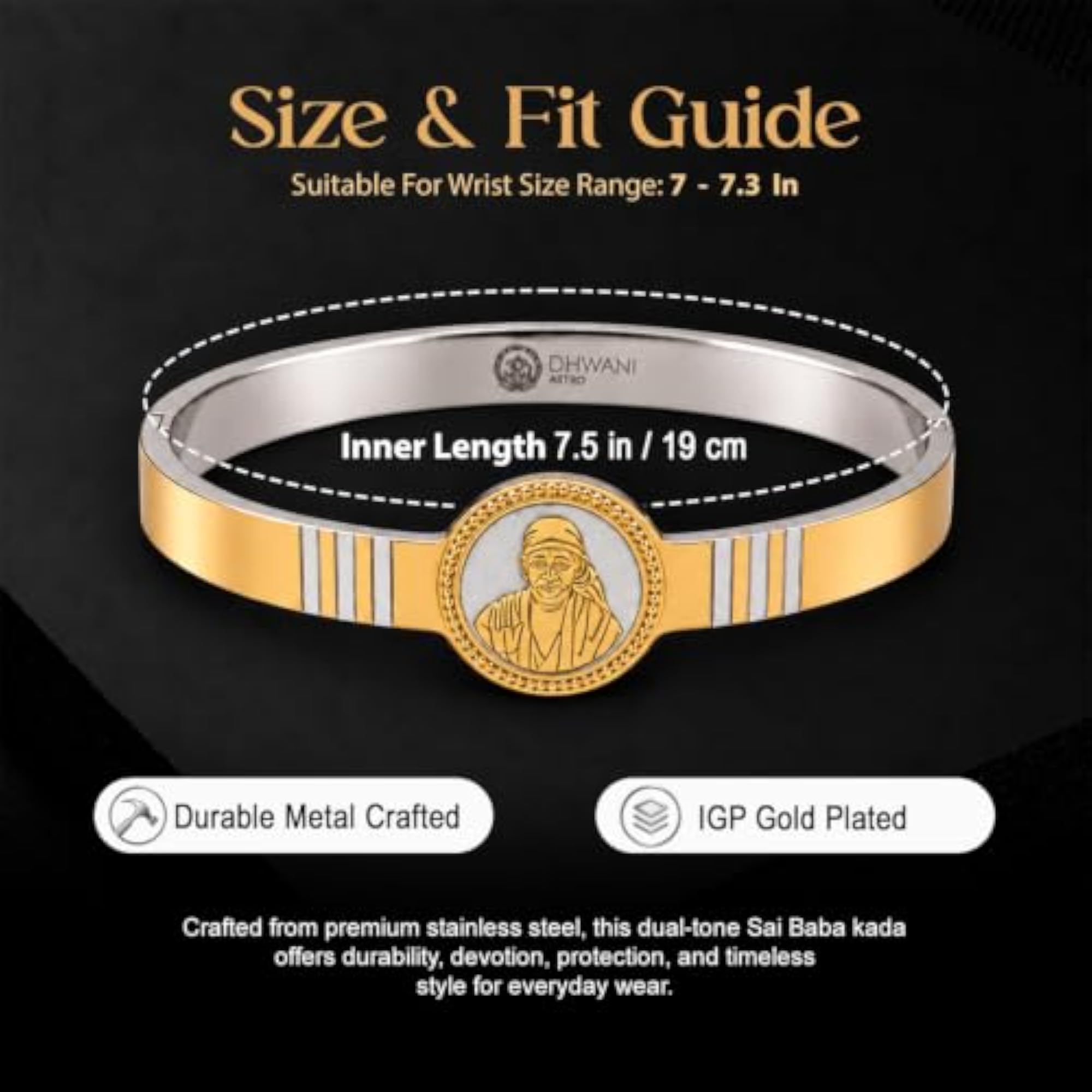 Gold Plated Sai Baba Kada Cuff Bracelet for Men