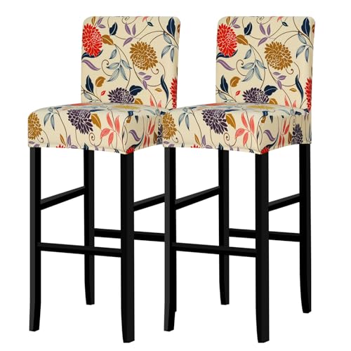 Image of Lellen Bar Stool Covers Set of 4- Jacquard Bar Stool Chair Cover with Backs,Barstool Covers Slipcovers,Stretch Barstool Seat Covers,Chair Protector Covers for Kitchen Dining Room Counter Island