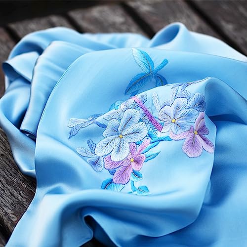 Foulard en soie de mûrier brodé fleurs accessoire mode printemps - 4