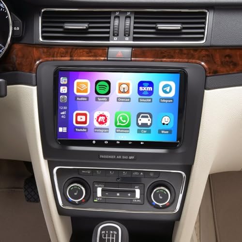 Android 14 Double Din Car Stereo for Skoda Superb 2009-2015 with CarPlay Wireless Android Auto Sat Nav 9 Inch HD Touch Screen Car Radio Head Unit GPS WiFi FM RDS Bluetooth SWC Backup Camera