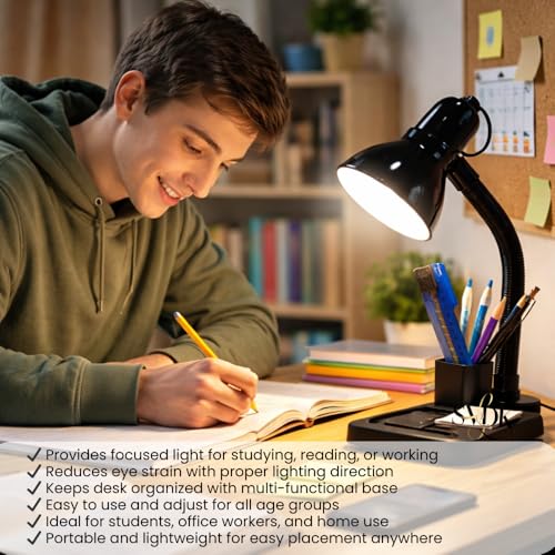 Image of Flexible Electric Study Lamp - 316 Model | Adjustable Neck Table Light for Students & Readers | Compact Desk Lamp for Study, Office & Bedroom Use (Black)