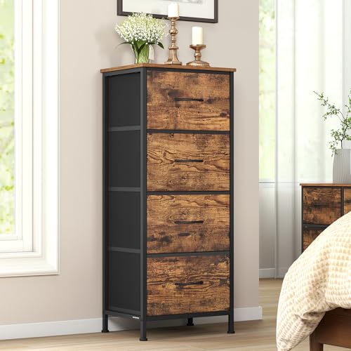 SONGMICS Chest of Drawers Storage Unit for Bedroom Closet Hallway Living Room 4 Drawers Modern Rustic Brown and Ink Black BELLAH Collection LGS314BH04