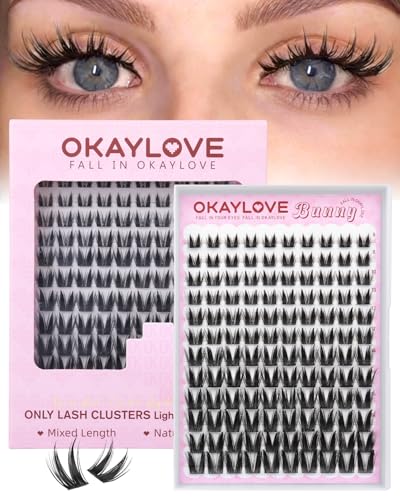 OKAYLOVE Bunny Lash Clusters 8-18mm Wispy Lashes Manga Cluster Eyelash Extensions 120pcs Natural Eyelash Clusters Individual Lashes Fairy Lash Extension Clear Band Anime Eyelashes Clusters