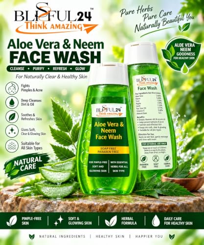 Image of Aloe Vera & Neem Face Wash with Turmeric for All Skin Types | Soap Free & Paraben Free Facial Cleanser | Gentle Daily Face Wash for Men & Women | Helps Cleanse Skin, Remove Excess Oil & Impurities | 100 ml