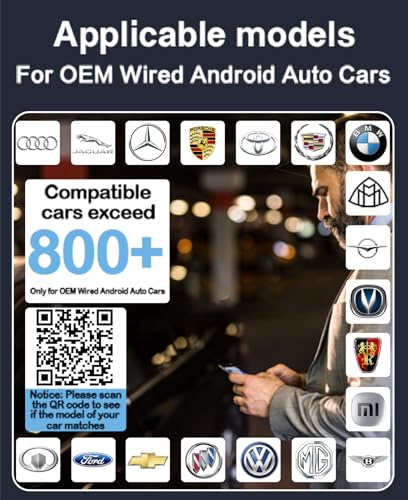 Android Auto Wireless Adapter for OEM Factory Wired Android Auto Car, Stable and Fast Convert Wired to Wireless Control Dongle, Plug & Play No Latency Easy Setup Fit for Android 11+ & Cars from 2017