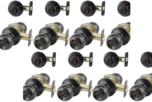 NU-SET Lock | Single Cylinder Deadbolt Keyed Alike Lock & Door Knob Combo | 8 Pack Door Knob & Deadbolt Lock Set | Home Improvement & Door Hardware (Oil Bronze)
