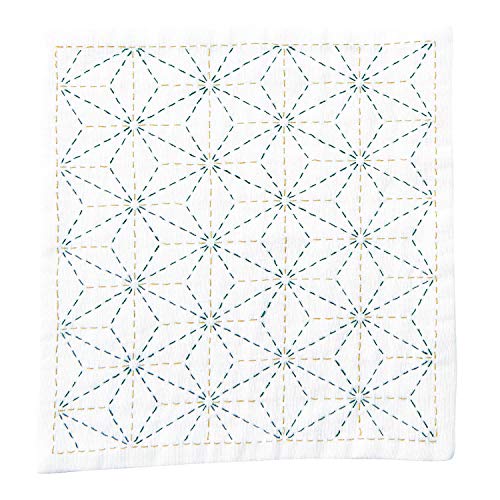 オリムパス製絲 刺し子ハンカチ iine(イーネ) 麻の葉 約横20cm×縦20cm OLY-HK-1