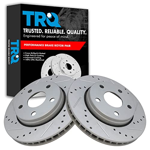 TRQ Front Performance Brake Rotors Set Premium G-Coated Cross Drilled & Slotted Compatible with 2007-2017 Jeep Wrangler 2018 Wrangler JK