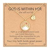 Pavkki Collar con inicial A-Z de semillas de mostaza para niñas y mujeres, chapado en oro de 14 quilates, montañas móviles, confirmación de fe, primera comunión, bautizo, regalos religiosos cristianos