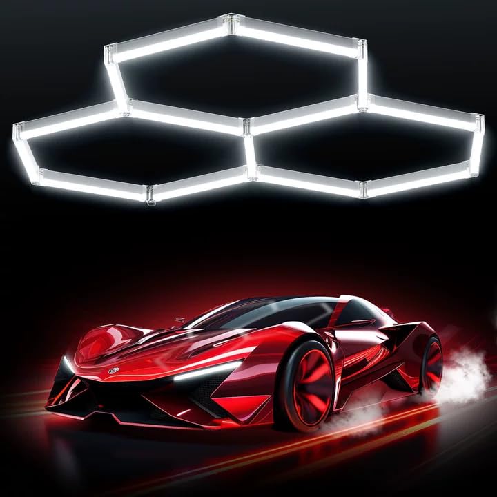 Hexagon Garage Lights 42W 6500K Hexagon Lights Easy Install Super Bright Garage Lighting Ceiling LED for Garages Workshop