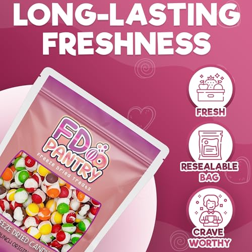 FD Pantry Fruit Crunch Original Candy Freeze Dried 16 oz 1 pound - Assortment Strawberry, Orange, Lemon, Grape, Lime Flavors Large 1lb Big Bag Pouch - Ideal Gift Snack 16oz